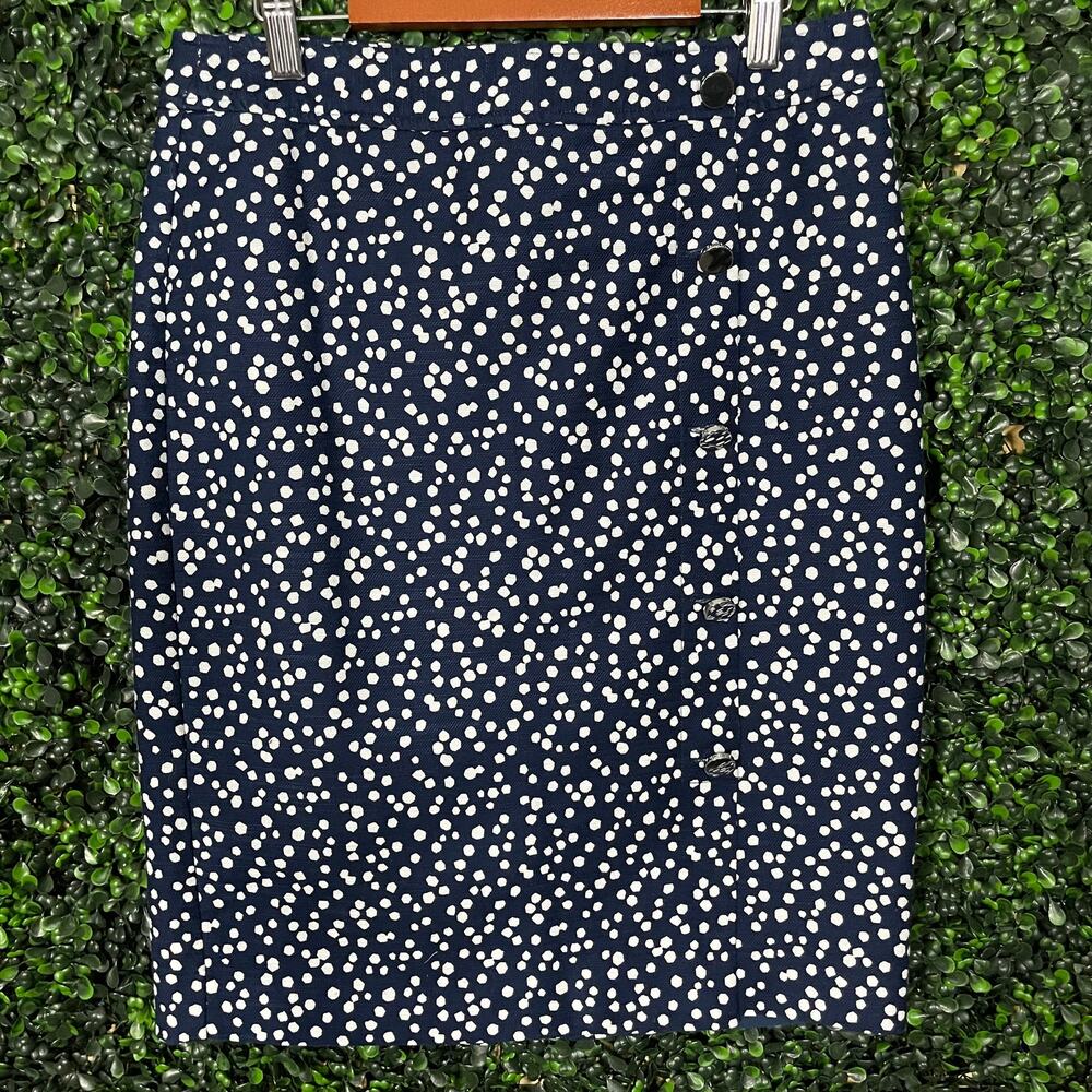 Talbots, Printed Polka Dot Pencil Skirt,  Silver Buttons, Women's Size 2 (XS)